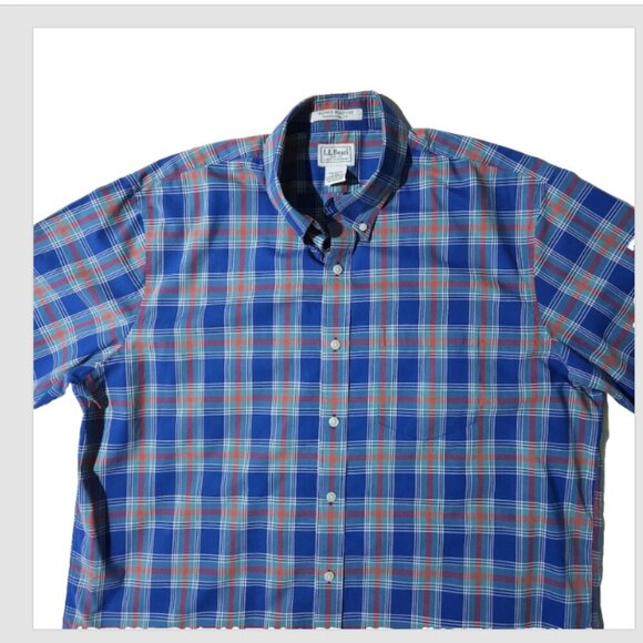 LL Bean Plaid Shirt Men's Large Regular Short Sleeve Button Up Wrinkle Resistant - Picture 5 of 8